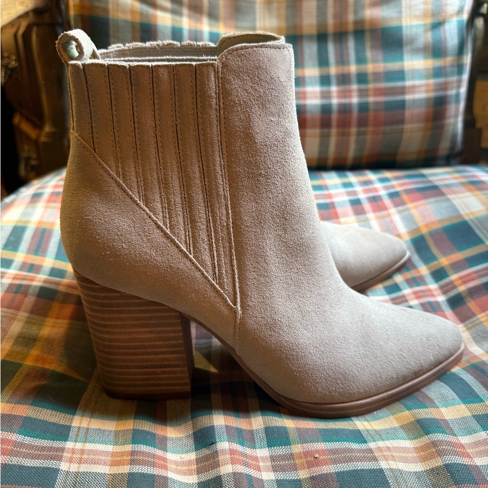 Marc Fisher Tan Ankle Booties with Stacked Heel